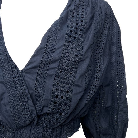 White Story Theia Crossover Eyelet Cotton V-neck Crop Top Navy Size AU 6 - Picture 4 of 10